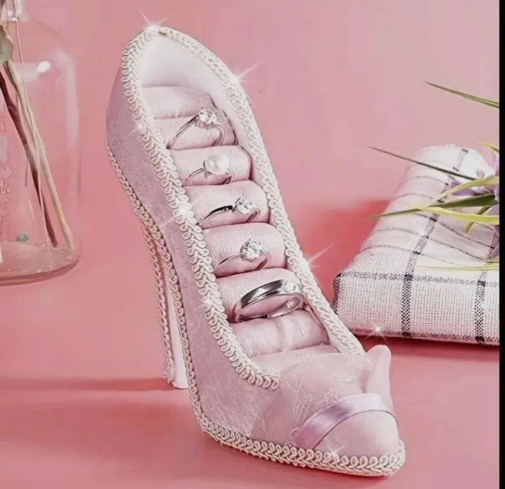 3 Piece Set Pink Jewelry Aesthetic Stand In Shoe Shape