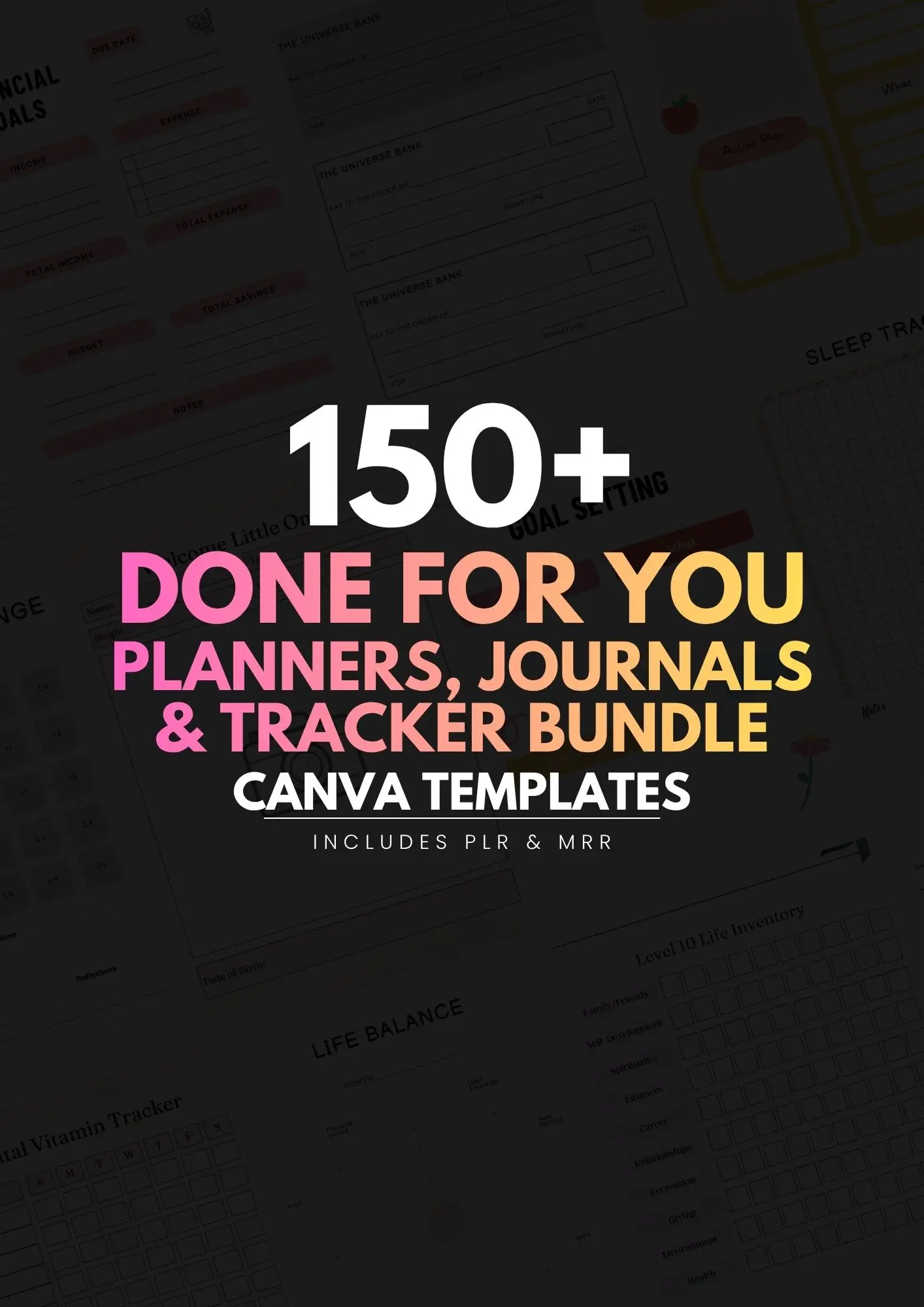150+ Canva Planner Templates Bundle | PLR MRR Digital Planners, Journals, Trackers