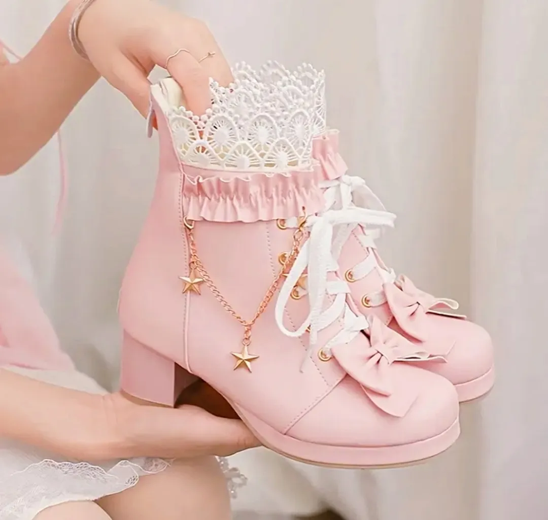 Chick Spring Autumn Set With Princess Inspired Pink Ankle Boots And Pink Two Piece Shorts Se Pink Glasshell Sandals