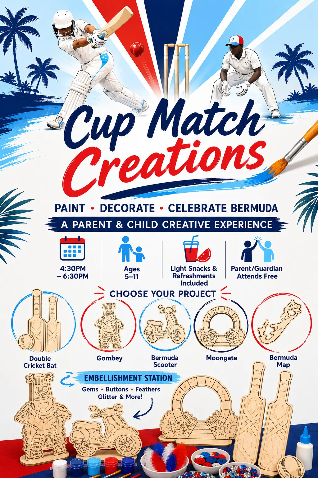 Cup Match Wooden Canvas Creations - A Parent & Child Paint Experience - Bermuda
