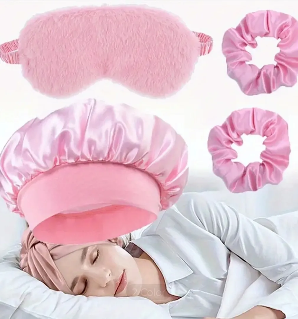 Pink Self Care Night Time Routine Set With 120 Pink Pimple Patches Pink Satin Sleeping Cap Pink Sleeping Mask Pink Faces Scrub Brushes Pink Body Scrub Pink Head Bands