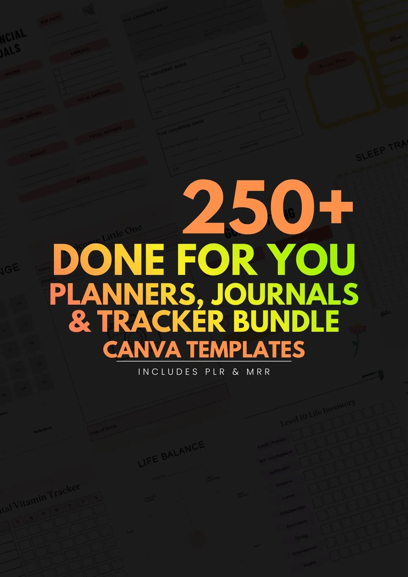 MEGA 250+ Canva Templates Bundle PLR + MRR | Done For You Planners, Journals & Trackers