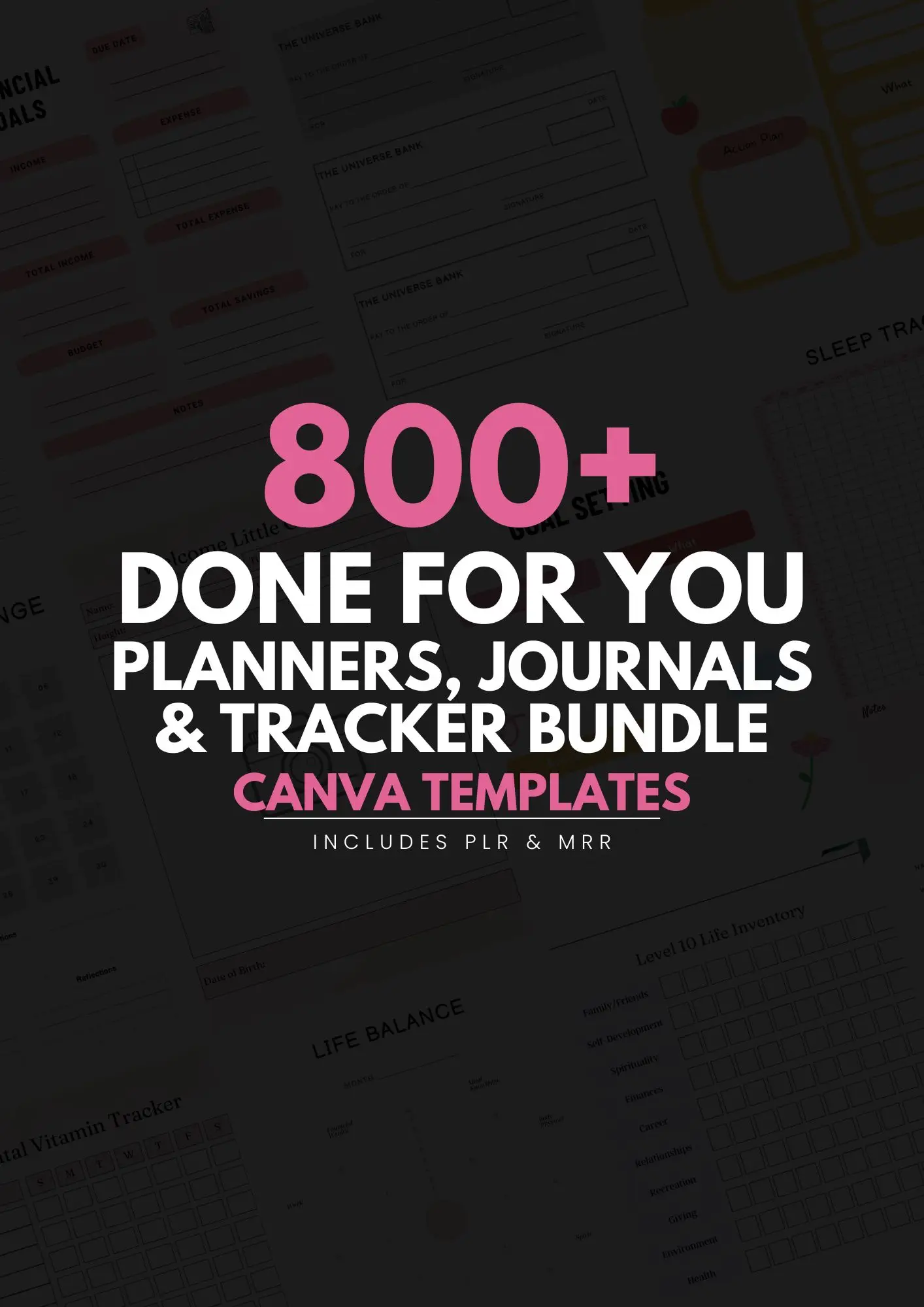 800+ Done For You Planners, Journals & Tracker Bundle | Canva Template | (PLR + MRR Included)