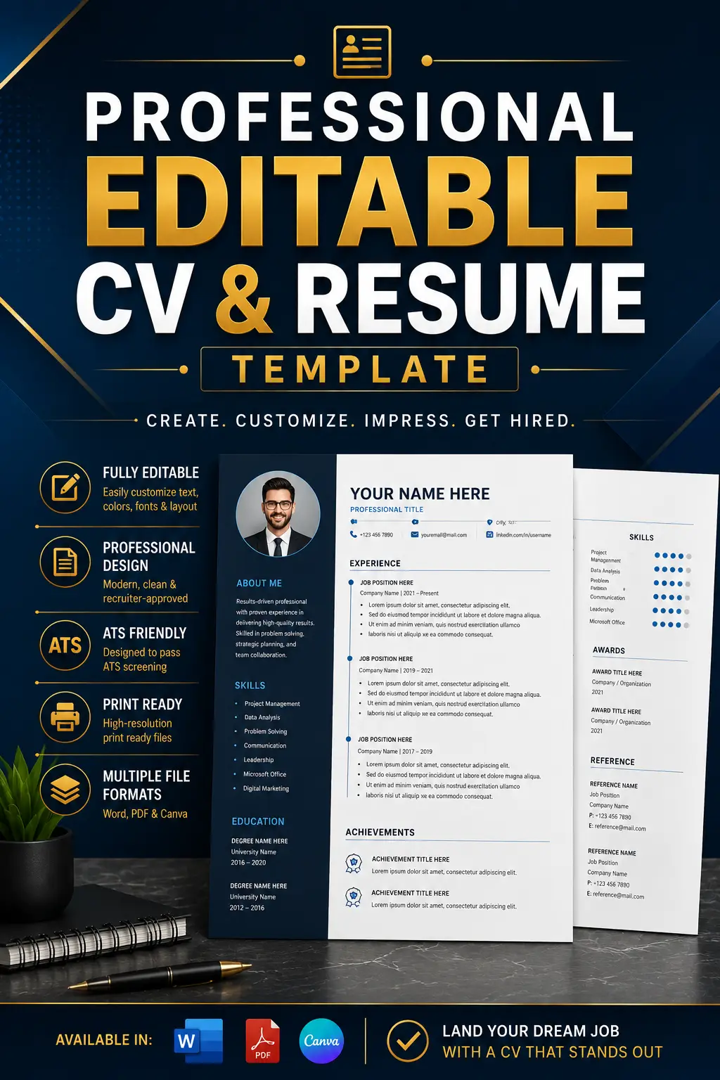 PROFESSIONAL EDITABLE CV, RESUME & COVER LETTER TEMPLATES