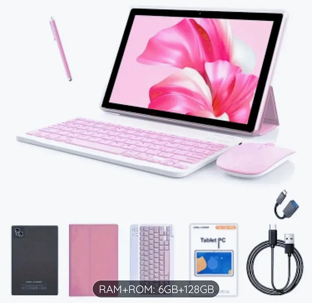 Pink Aesthetic 5 Piece 10.1 Inch Laptop Tablet Set Pink Powerhouse Productivity SetPink Mouse Pink Keyboard