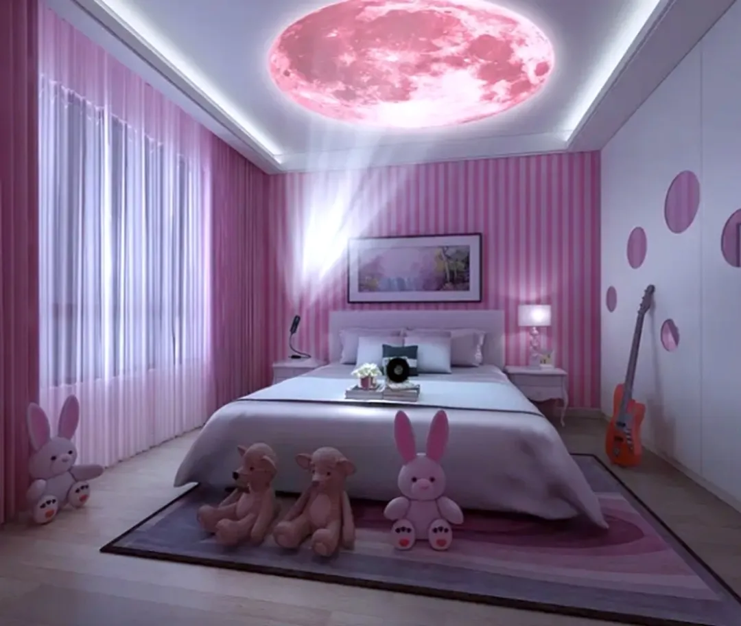 Pink Homely Set With Pink moon Projector Lamp Pink Shower Head Pink Mosquito Net Set Pink Aesthetic Home